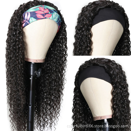 curly Headband Wig Human Hair Loose Deep Wave Brazilian hair Wig Head 180% Density Human Hair Wig kinky curly